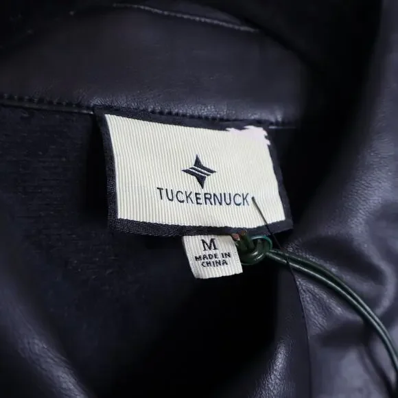 TUCKERNUCK NWT Leather Violetta Shirt Dress Black Short Sleeves Women's M - Picture 9 of 13